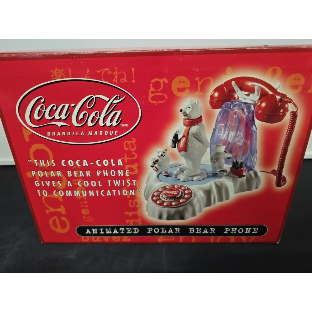 VTG Coca-Cola Animated Polar Bear Landline Phone - Coke Skating Bears